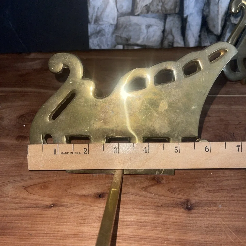 4 VTG Solid Brass Sleigh Stocking Holder Hanger Hook Long Arm Christmas Mantel